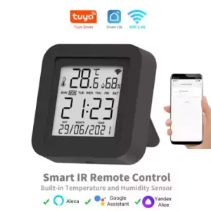 Tuya Smart Универсален IR Дистанционен контролер със сензор за температура и влажност за климатик, телевизор, климатик. Съвместим с Alexa, Google Home и Yandex.